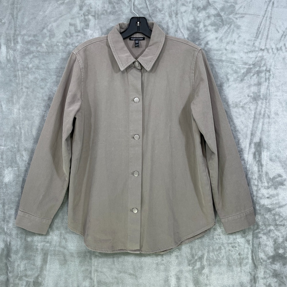 Eileen Fisher Women's XS Oversized Button Up Tan‎ Twill Shirt Organic Cotton